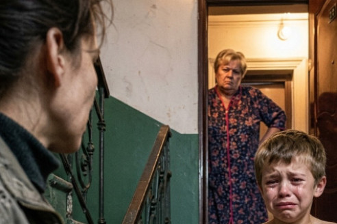 Лена увидела сына на лестнице – без куртки, в слезах. Свекровь: «Пока не извинится, не войдёт!»