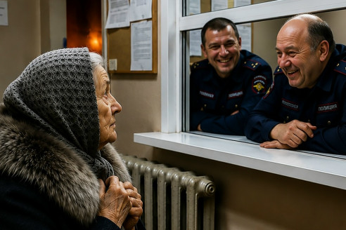 Дежурные в отделении назвали «алкашкой» пожилую женщину в промокшем платке и со смехом выгоняли из отдела. Но когда в зал вошёл суровый полковник, лица шутников мгновенно побледнели.