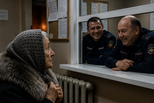 Дежурные в отделении назвали «алкашкой» пожилую женщину в промокшем платке и со смехом выгоняли из отдела. Но когда в зал вошёл суровый полковник, лица шутников мгновенно побледнели.