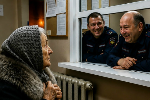 Дежурные в отделении назвали «алкашкой» пожилую женщину в промокшем платке и со смехом выгоняли из отдела. Но когда в зал вошёл суровый полковник, лица шутников мгновенно побледнели.
