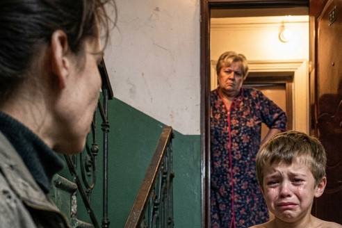 Лена увидела сына на лестнице – без куртки, в слезах. Свекровь: «Пока не извинится, не войдёт!»
