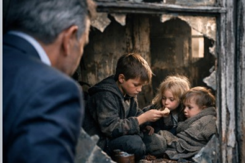 «Милльярдер, посмотрел в окно, и увидел, как мальчик дрожащими руками достал из Мусорки кусочек хлеба. Он проследив за ним… и был в шоке…