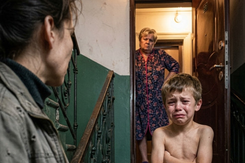 Лена увидела сына на лестнице – без куртки, в слезах. Свекровь: «Пока не извинится, не войдёт!»
