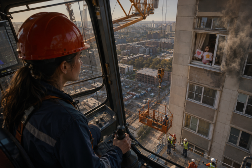 Крановщица увидела в окне соседнего дома слово «ПОМОГИ», составленное из детских рисунков. Полиция не нашла квартиру, а на следующий день окно заложили кирпичом